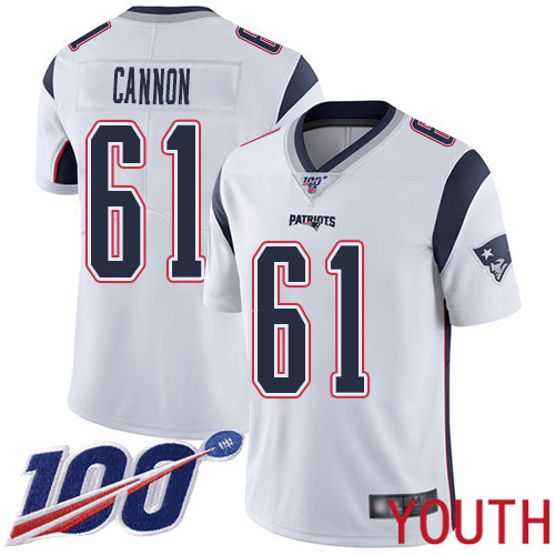 New England Patriots Football 61 100th Season Limited White Youth Marcus Cannon Road NFL Jersey
